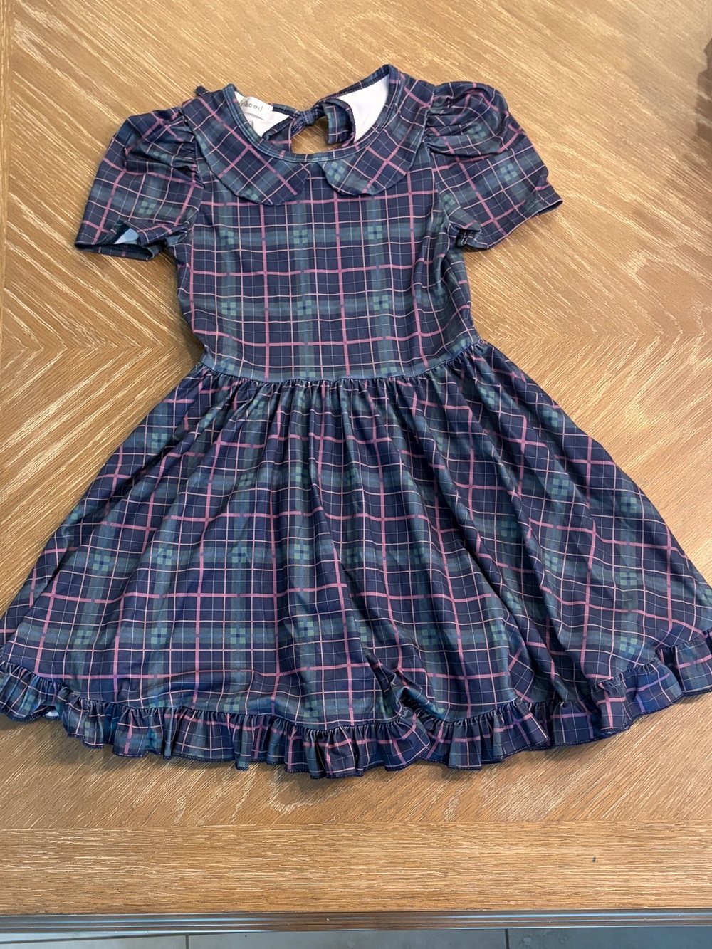 Little Stockings Girlhood Navy Plaid Ruffle Hem Dress